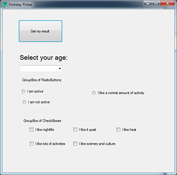 Tutorial 1 - Choose a holiday!